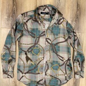 Ralph Lauren women’s Equestrian Print Plaid Shirt - Green and Gold